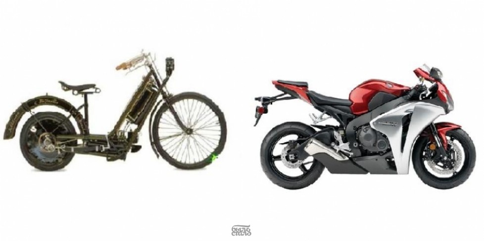 Первый мотоцикл ( 1894г ) и современный ( 2008г )